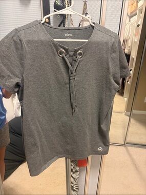 Michael Kors Charcoal Gray Short Sleeve Lace-Up Tee